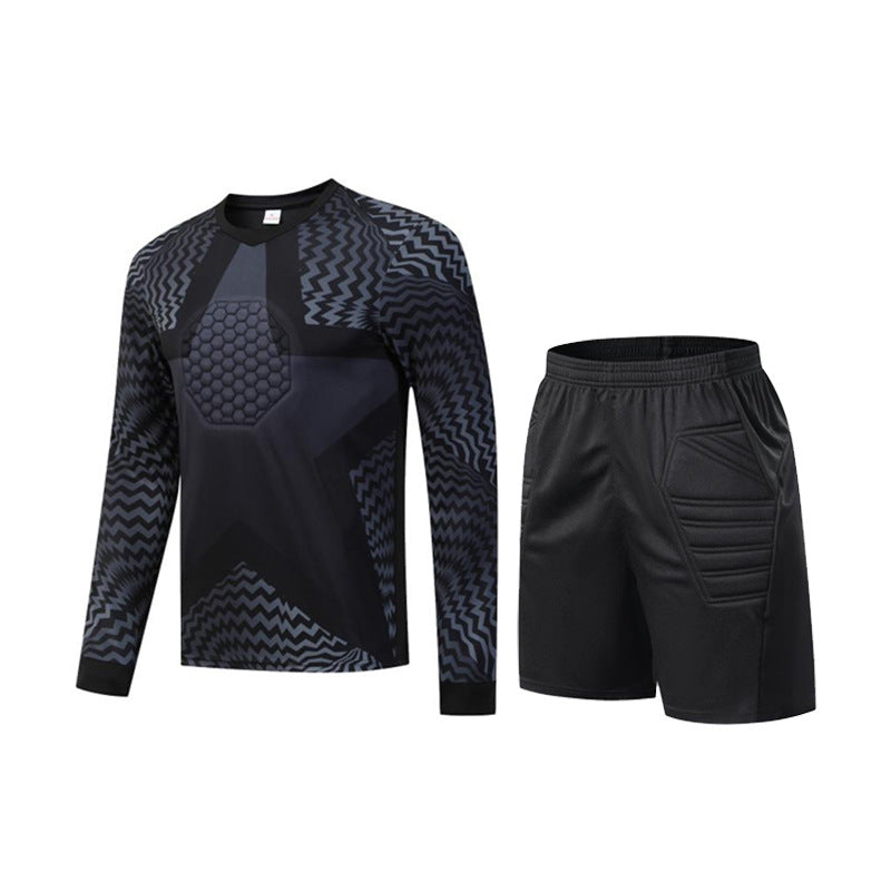 Long Sleeve Padded Chest Soccer Goalkeeper Jersey & Shorts Black