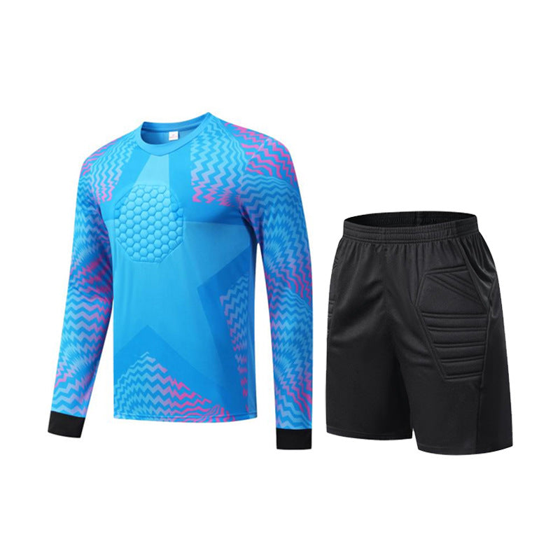 Long Sleeve Padded Chest Soccer Goalkeeper Jersey & Shorts Blue