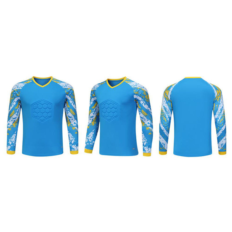 Padded Goalkeeper Jersey Long Sleeve Breathable Soccer Goalie Shirt Blue