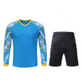 Padded Goalkeeper Jersey & Shorts Long Sleeve Soccer Goalie Shirt Blue