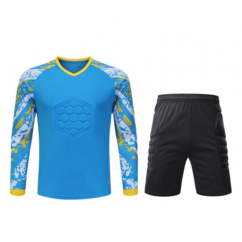 Padded Goalkeeper Jersey & Shorts Long Sleeve Soccer Goalie Shirt Blue