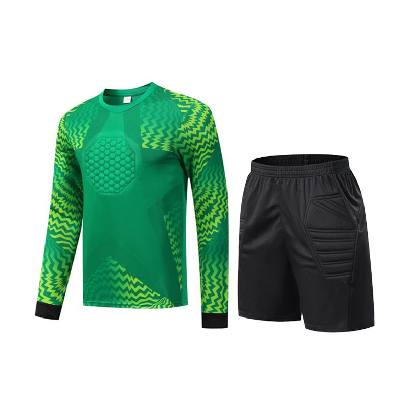 Long Sleeve Padded Chest Soccer Goalkeeper Jersey & Shorts Green