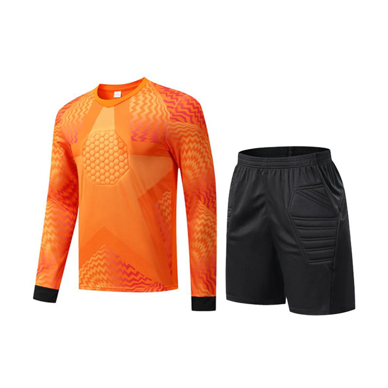 Long Sleeve Padded Chest Soccer Goalkeeper Jersey & Shorts Orange