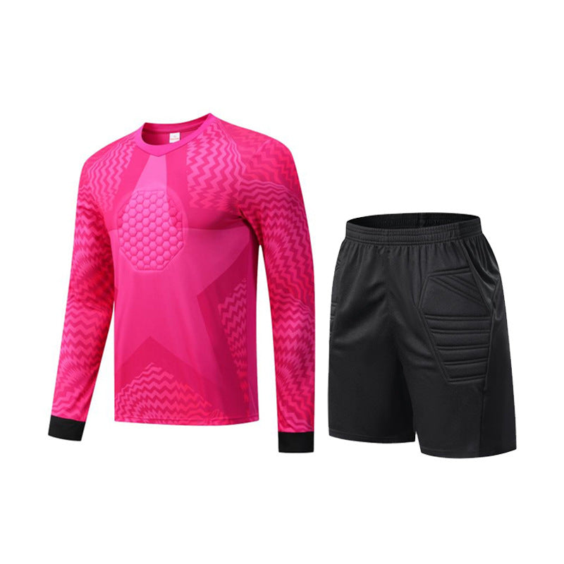 Long Sleeve Padded Chest Soccer Goalkeeper Jersey & Shorts Pink