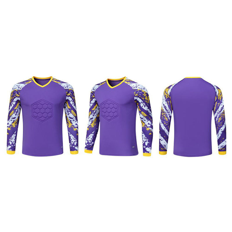 Padded Goalkeeper Jersey Long Sleeve Breathable Soccer Goalie Shirt Purple