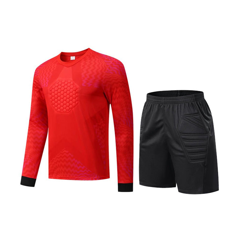 Long Sleeve Padded Chest Soccer Goalkeeper Jersey & Shorts Red