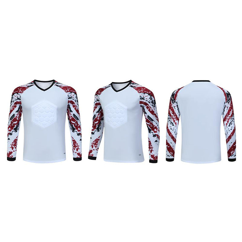 Padded Goalkeeper Jersey Long Sleeve Breathable Soccer Goalie Shirt White