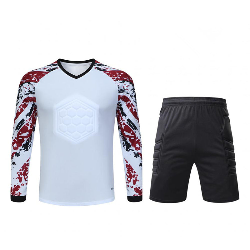 Padded Goalkeeper Jersey & Shorts Long Sleeve Soccer Goalie Shirt White
