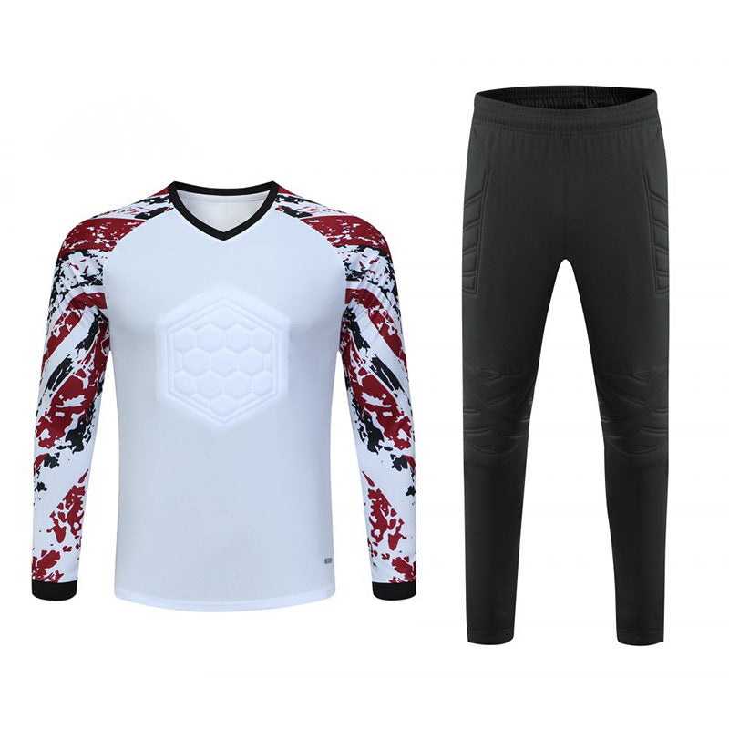 Padded Goalkeeper Tracksuit Long Sleeve Soccer Goalie Shirt White