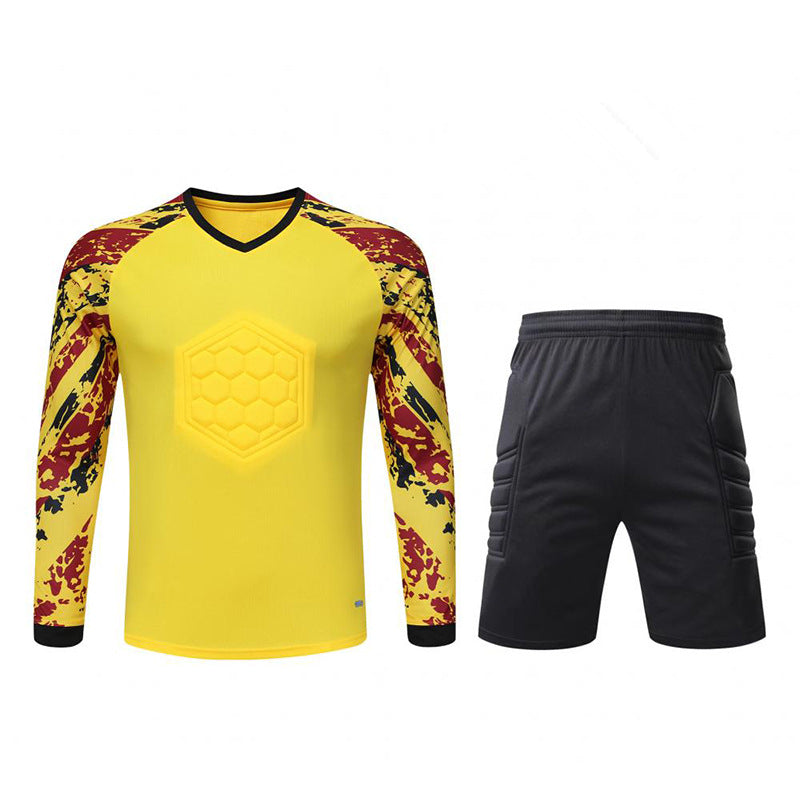 Padded Goalkeeper Jersey & Shorts Long Sleeve Soccer Goalie Shirt Yellow